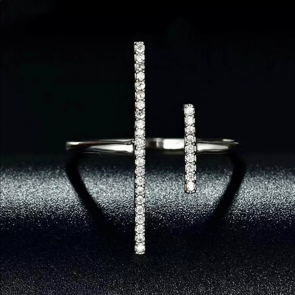 White Gold Plated Double Open Pave Crystal Ring - Picture 2 of 13